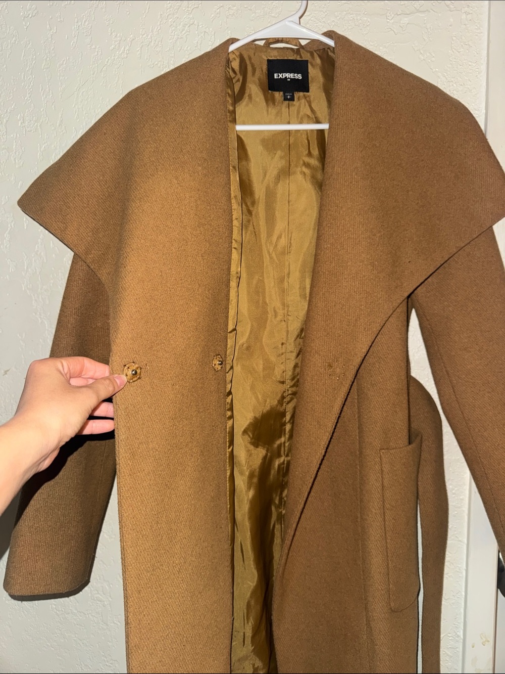 Express Women's Camel Wrap Coat - Picture 3 of 12
